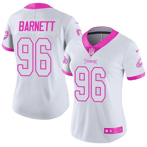Nike Eagles #96 Derek Barnett White/Pink Women's Stitched NFL Limited Rush Fashion Jersey